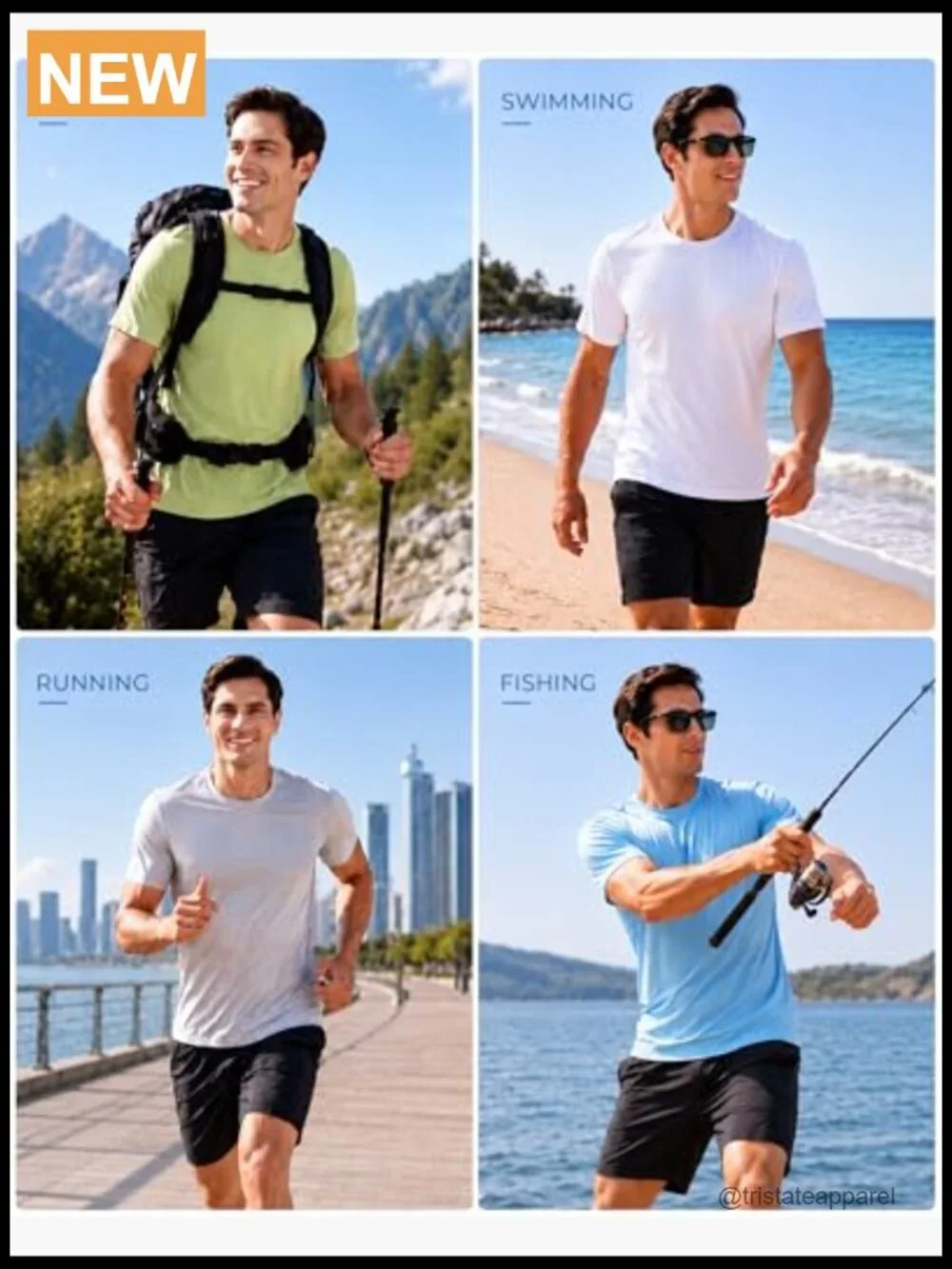 Men's UPF 50+ Sun Protection Rash Guard Short Sleeve Swim Shirt Quick Dry